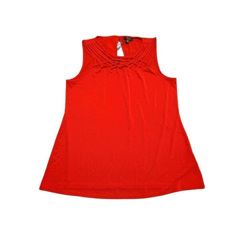 Cupio Women’s Top Bright Red Sleeveless Chest Detail Women's Size XL